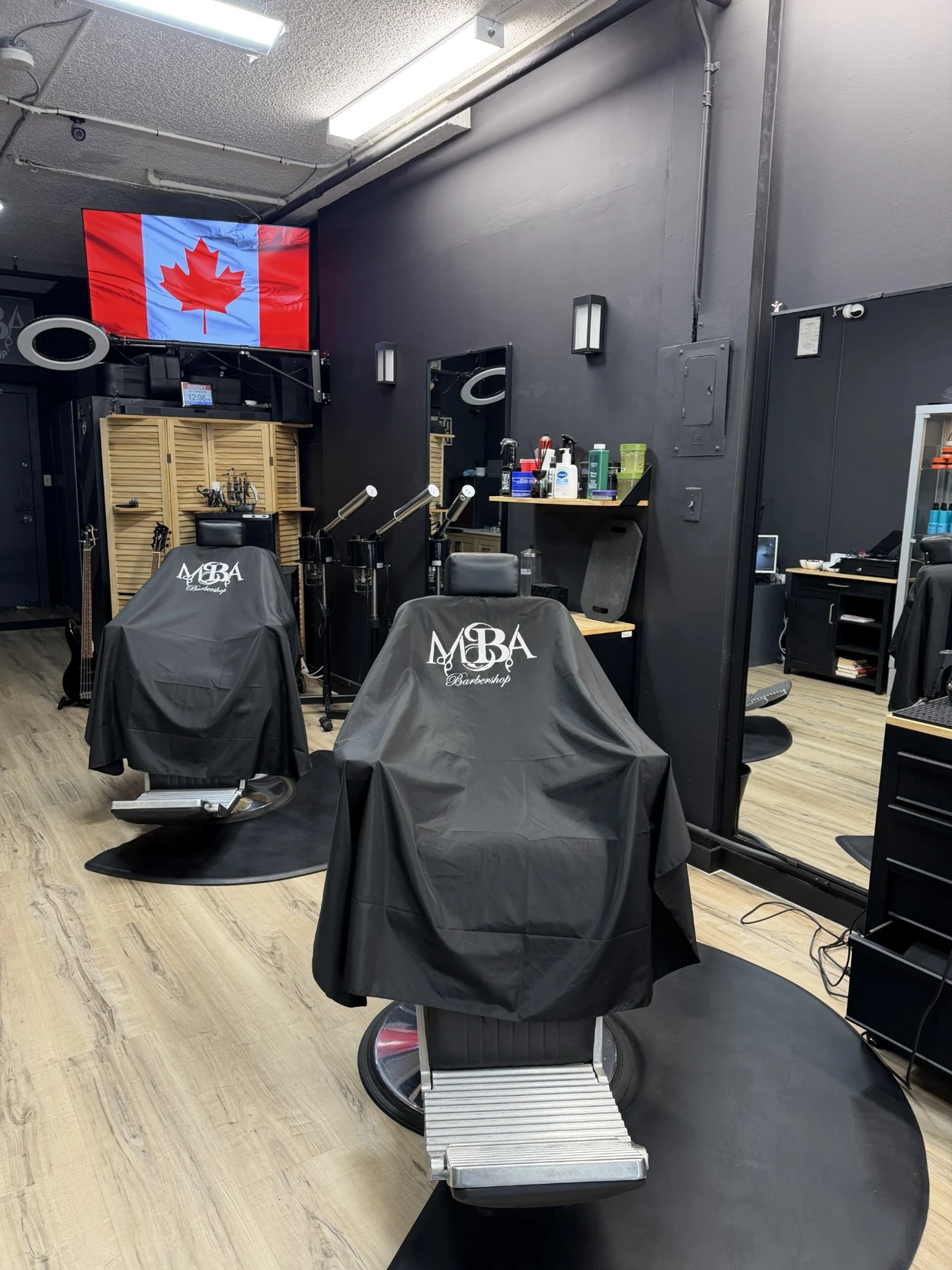 Barber chairs inside MBA Barbershop